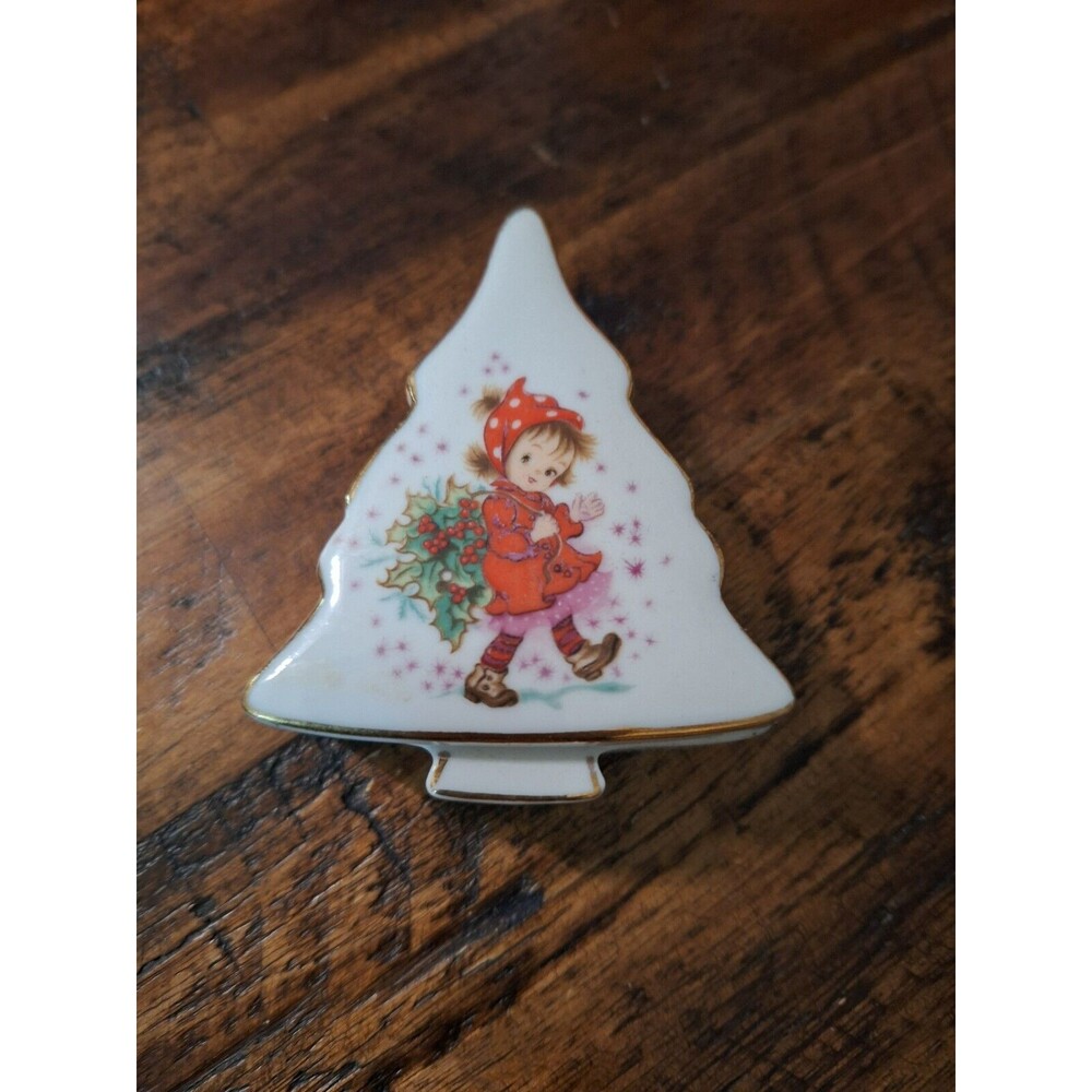 Lefton Hand Painted‎ Christmas Kitsch coll Trinket Candy Box #454p  Vintage